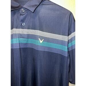 Callaway Opti-Dri Men’s Golf Polo Shirt L Blue Stripe Performance Short Sleeve